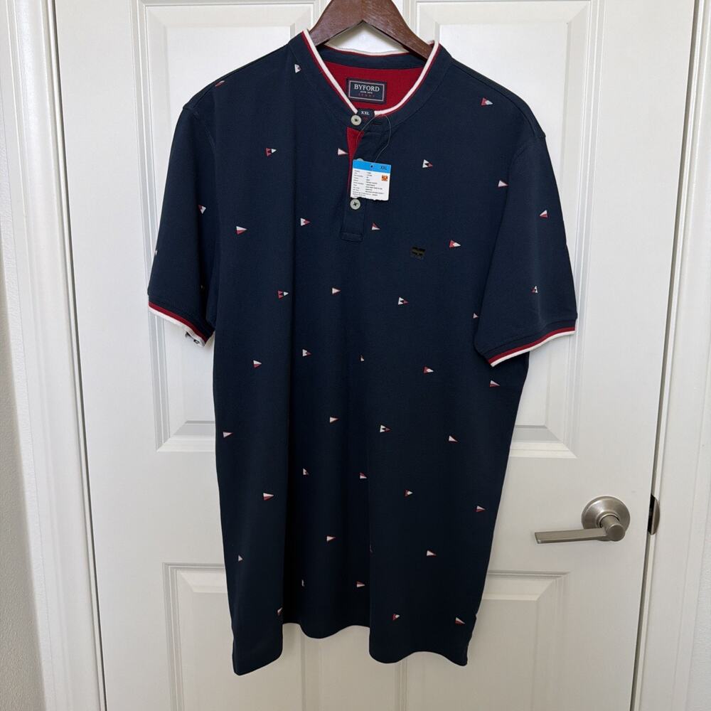 Byford NWT Mens Polo Shirt 2XL Navy blue collection button